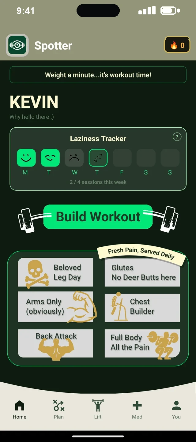 Spotter app home screen