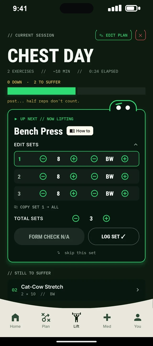 Spotter live workout with real-time form feedback